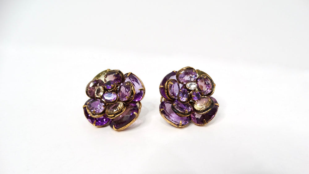 Vintage Amethyst-Inspired Floral Costume Clip-On Earrings