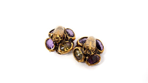 Vintage Amethyst-Inspired Floral Costume Clip-On Earrings