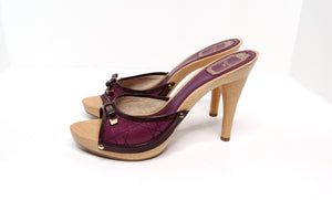 Christian Dior Y2K Purple Leather & Wooden Heeled Sandals