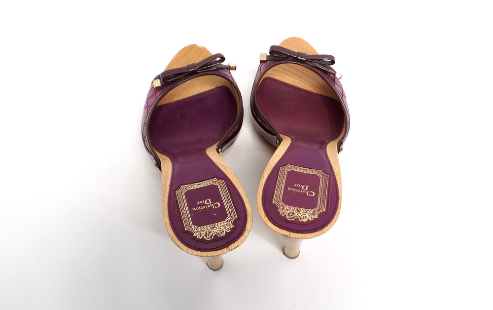 Christian Dior Y2K Purple Leather & Wooden Heeled Sandals