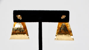 1980s Triangle 14k Gold Hammered Earrings