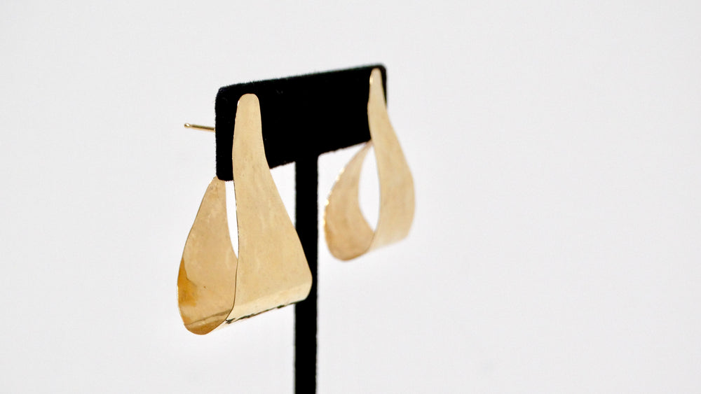 1980s Triangle 14k Gold Hammered Earrings