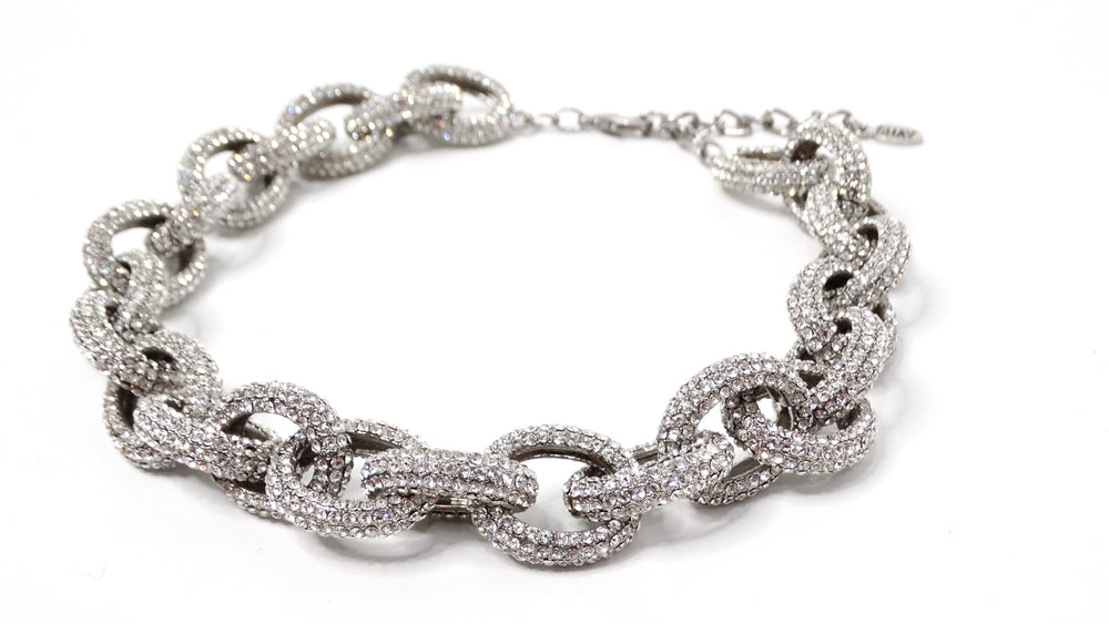 Rhinestone Silver-Tone Chunky Link Chain Choker Necklace