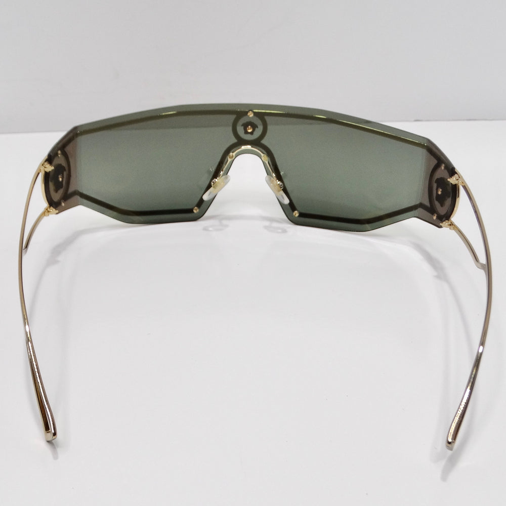 Versace Medusa Gold Tone Mirrored Shield Sunglasses