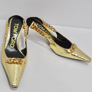 Tom Ford Gold Chain Link Slingback Pumps