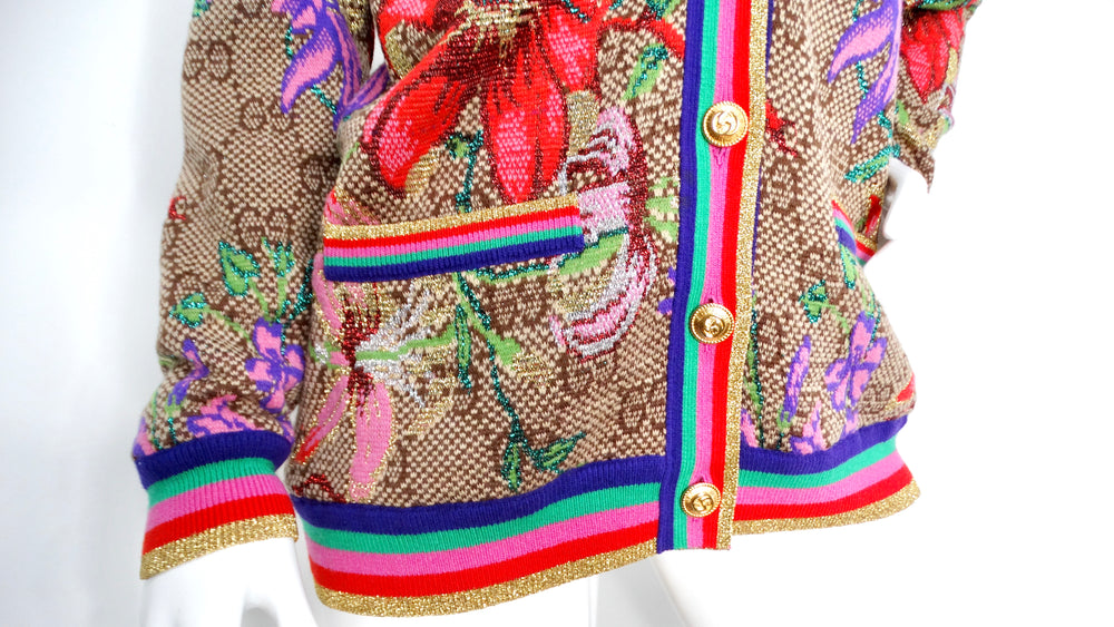 Gucci Flora Rainbow GG Monogram Wool Jacquard Cardigan