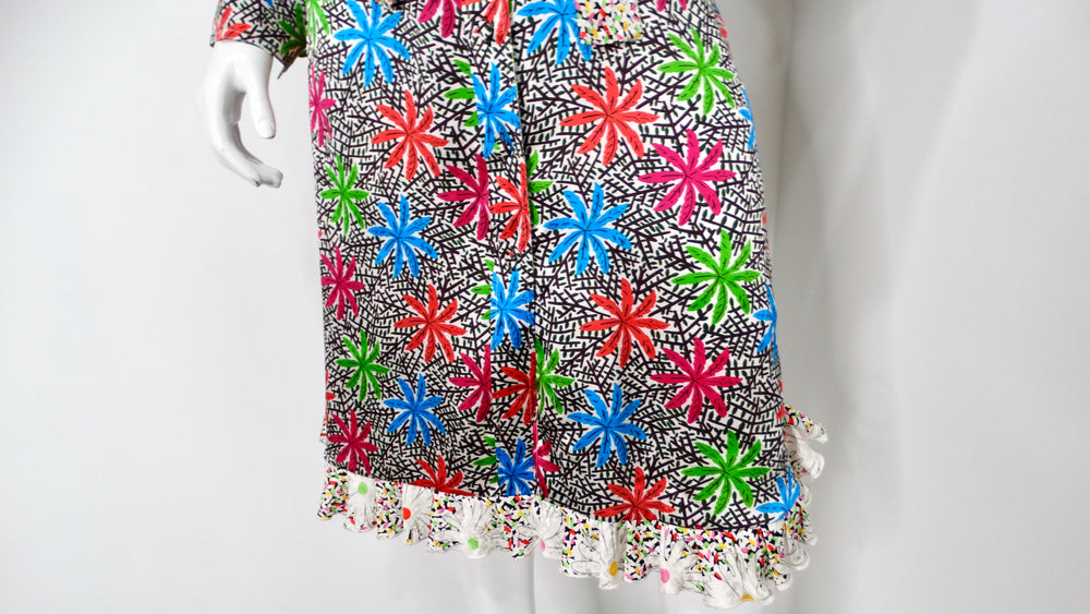 Duro Olowu Bright Flower Print Silk Long Sleeve Belted Button-Up Dress