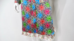 Duro Olowu Bright Flower Print Silk Long Sleeve Belted Button-Up Dress