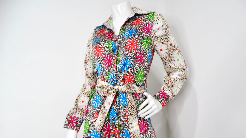 Duro Olowu Bright Flower Print Silk Long Sleeve Belted Button-Up Dress