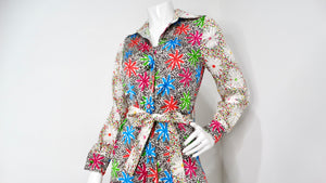 Duro Olowu Bright Flower Print Silk Long Sleeve Belted Button-Up Dress