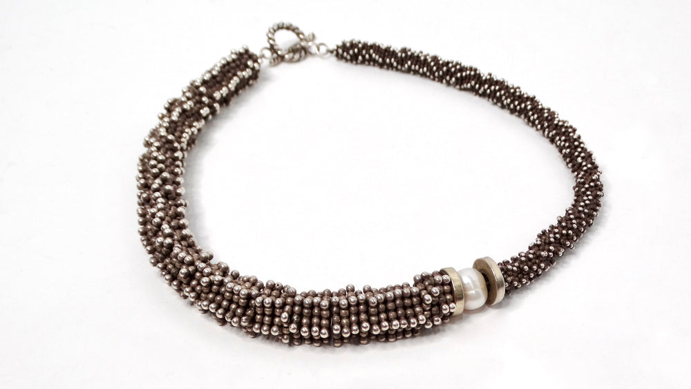 Cucinelli-Like Asymmetrical Silver-Tone Spiral Beaded Necklace