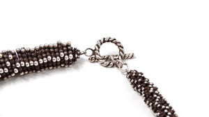 Cucinelli-Like Asymmetrical Silver-Tone Spiral Beaded Necklace