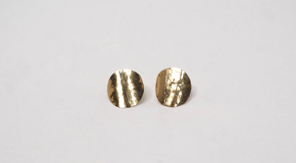 1980s Round 14k Gold Hammered Earrings