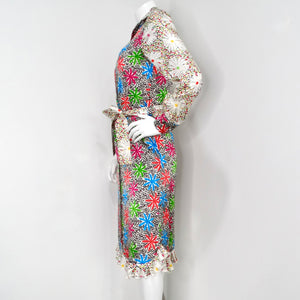 Duro Olowu Bright Flower Print Silk Long Sleeve Belted Button-Up Dress