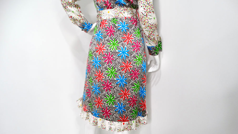 Duro Olowu Bright Flower Print Silk Long Sleeve Belted Button-Up Dress