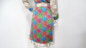 Duro Olowu Bright Flower Print Silk Long Sleeve Belted Button-Up Dress