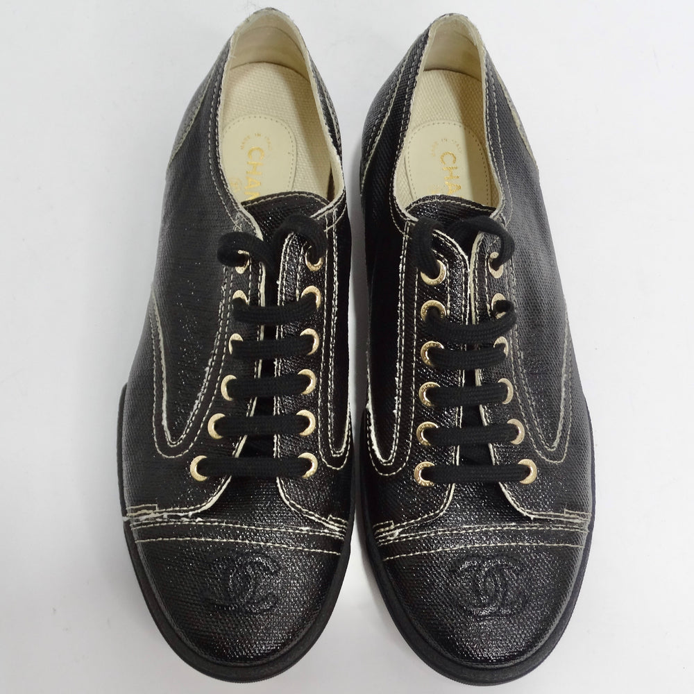 Chanel Black Coated Toile Lace Up Sneakers