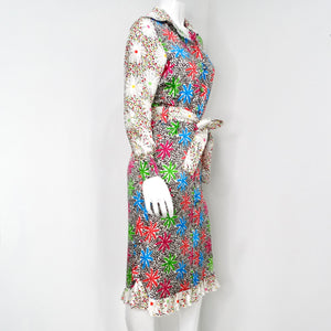 Duro Olowu Bright Flower Print Silk Long Sleeve Belted Button-Up Dress