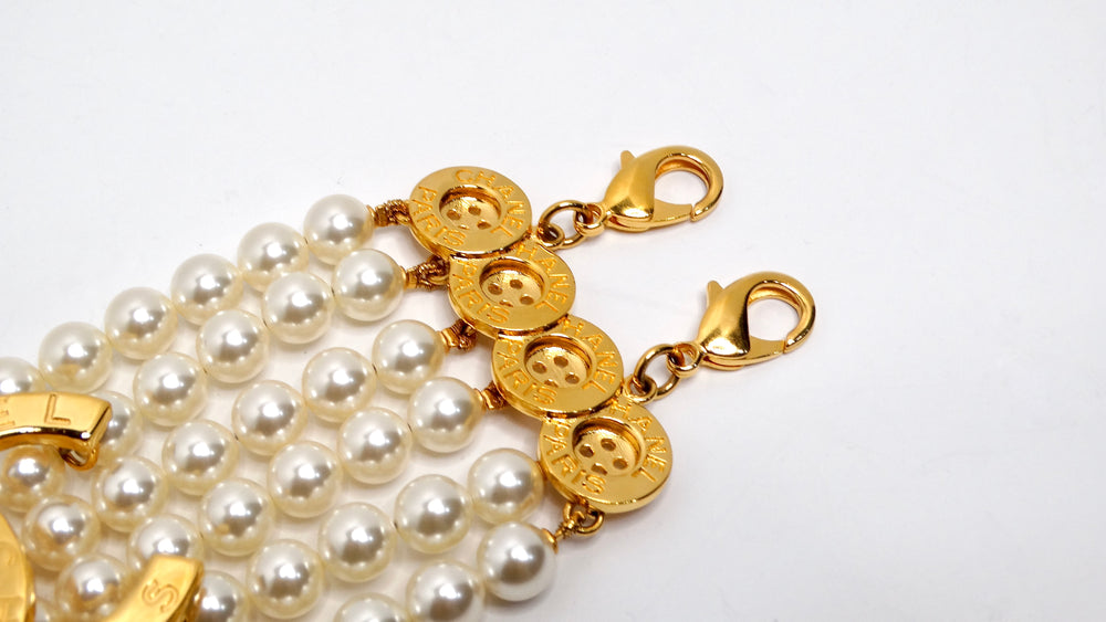 Chanel Gold Plated CC & Button Detail 6-Strand Pearl Bracelet