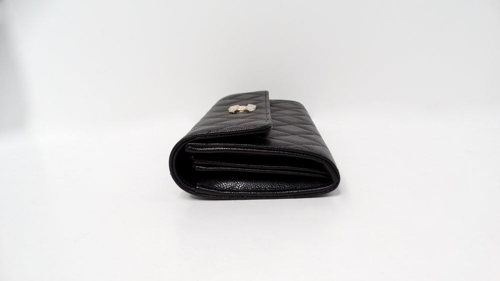 Chanel 2024 Black Caviar Quilted Leather Long Flap Wallet