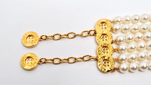 Chanel Gold Plated CC & Button Detail 6-Strand Pearl Bracelet