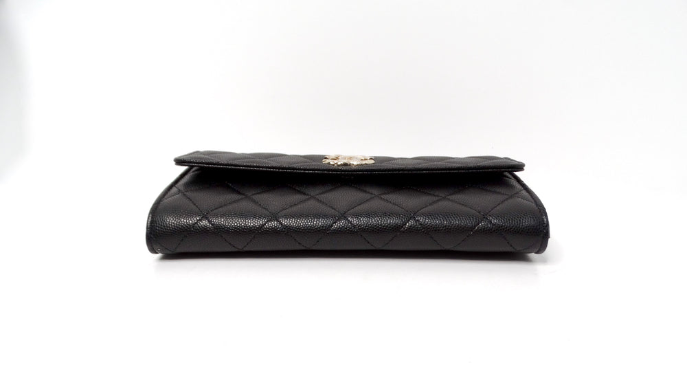 Chanel 2024 Black Caviar Quilted Leather Long Flap Wallet