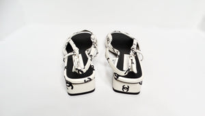 Chanel 2022 Lambskin White & Black Interlocking CC Print Slingback Sandals