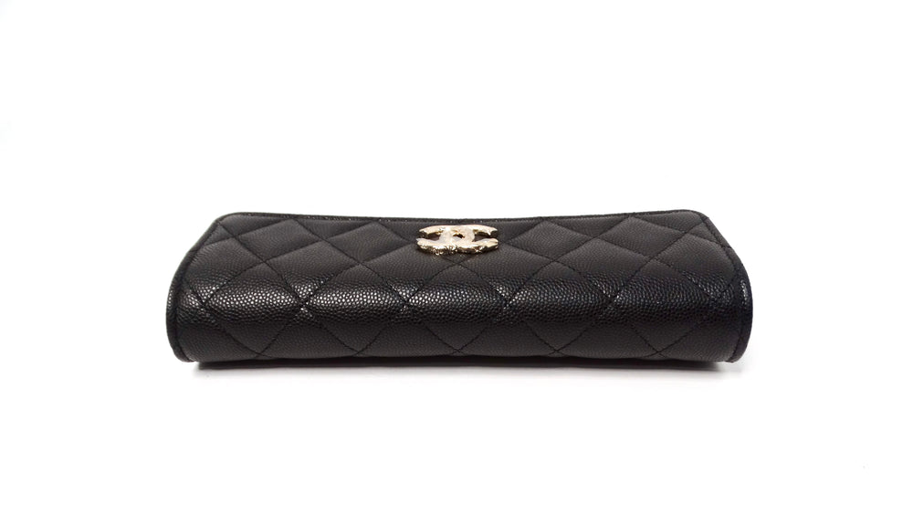 Chanel 2024 Black Caviar Quilted Leather Long Flap Wallet