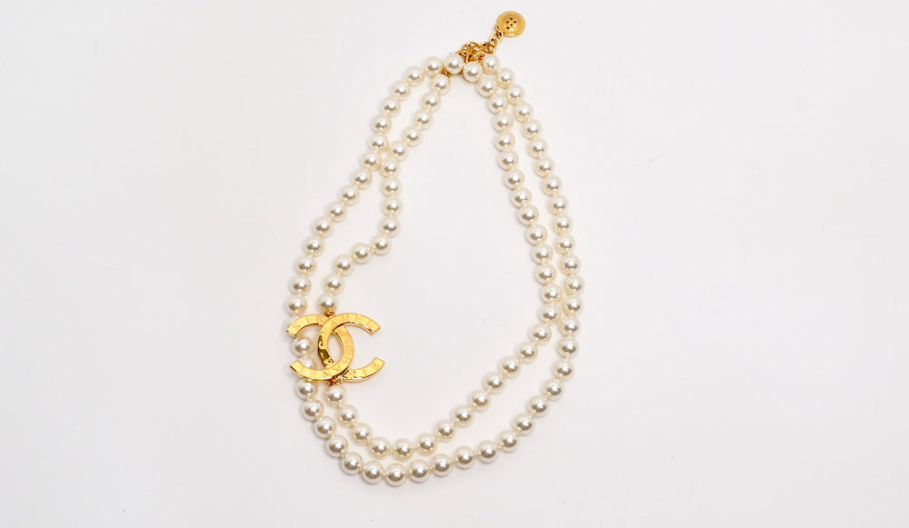 Chanel Double CC & Pearl Strand Necklace