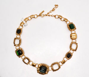 Oscar de la Renta Circa 1990s Green Jewel-Toned Chain Statement Necklace