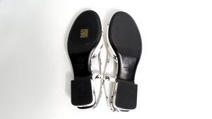 Chanel 2022 Lambskin White & Black Interlocking CC Print Slingback Sandals