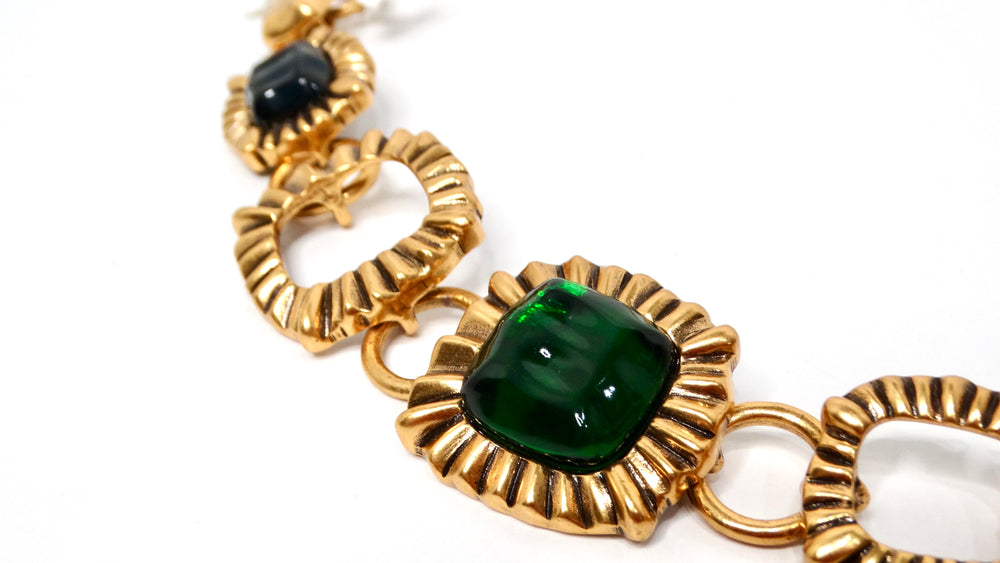 Oscar de la Renta Circa 1990s Green Jewel-Toned Chain Statement Necklace