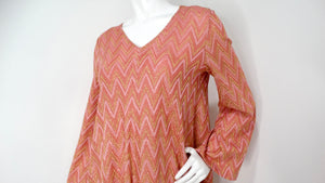 M Missoni Pink & Metallic Gold Knit A-Line Long Sleeve Dress