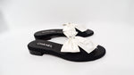 Chanel Silk Bow Leather Sandals With Crystal Interlocking CC