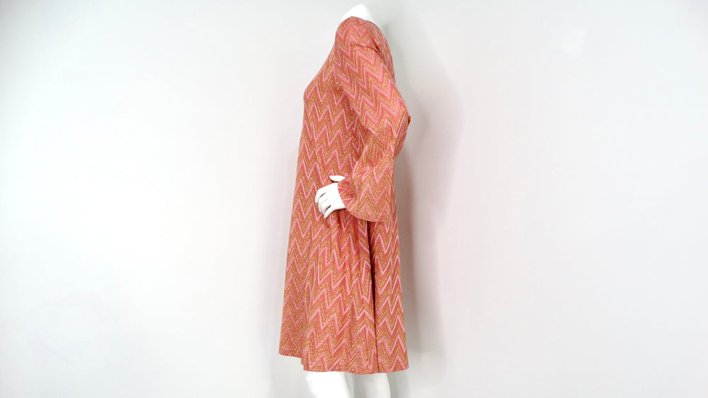 M Missoni Pink & Metallic Gold Knit A-Line Long Sleeve Dress