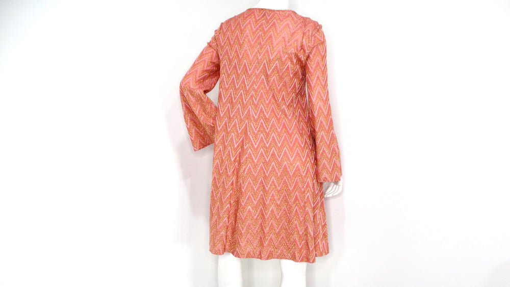 M Missoni Pink & Metallic Gold Knit A-Line Long Sleeve Dress