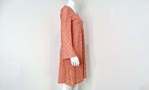 M Missoni Pink & Metallic Gold Knit A-Line Long Sleeve Dress