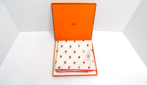 Hermes Ivory & Ruby Toned Beaded Insect Silk Scarf