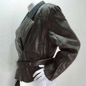 Robert Comstock 1980s Grey Belted Leather Moto Jacket