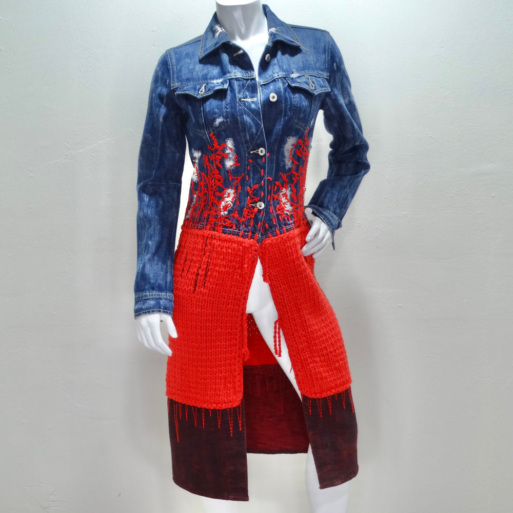 2000s Red Knit Denim Jacket