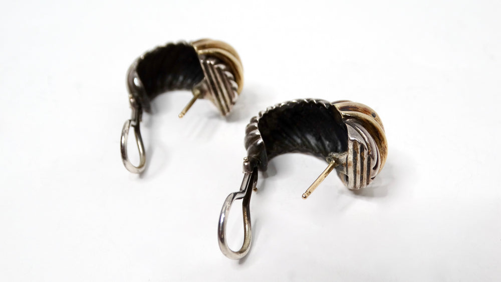 Vintage David Yurman Ear Clip Two-Tone 14k Gold & Sterling Silver Hoop Earrings