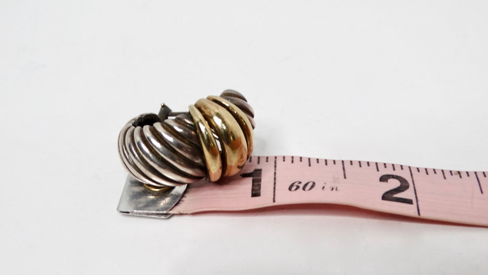 Vintage David Yurman Ear Clip Two-Tone 14k Gold & Sterling Silver Hoop Earrings