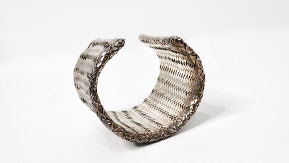 1980s Woven Sterling Silver Wide Cuff Bracelet