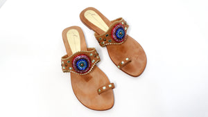 Giuseppe Zanoti Brown Leather Rainbow Rhinestone Sandals