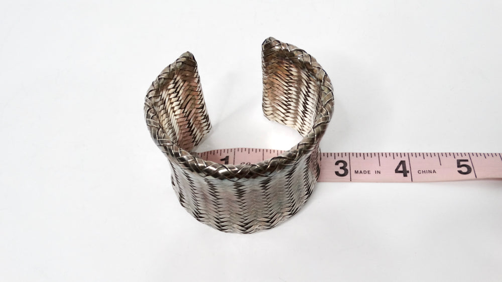 1980s Woven Sterling Silver Wide Cuff Bracelet