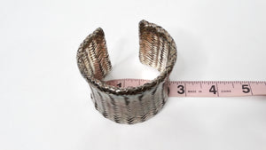 1980s Woven Sterling Silver Wide Cuff Bracelet