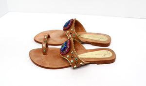 Giuseppe Zanoti Brown Leather Rainbow Rhinestone Sandals