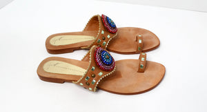 Giuseppe Zanoti Brown Leather Rainbow Rhinestone Sandals