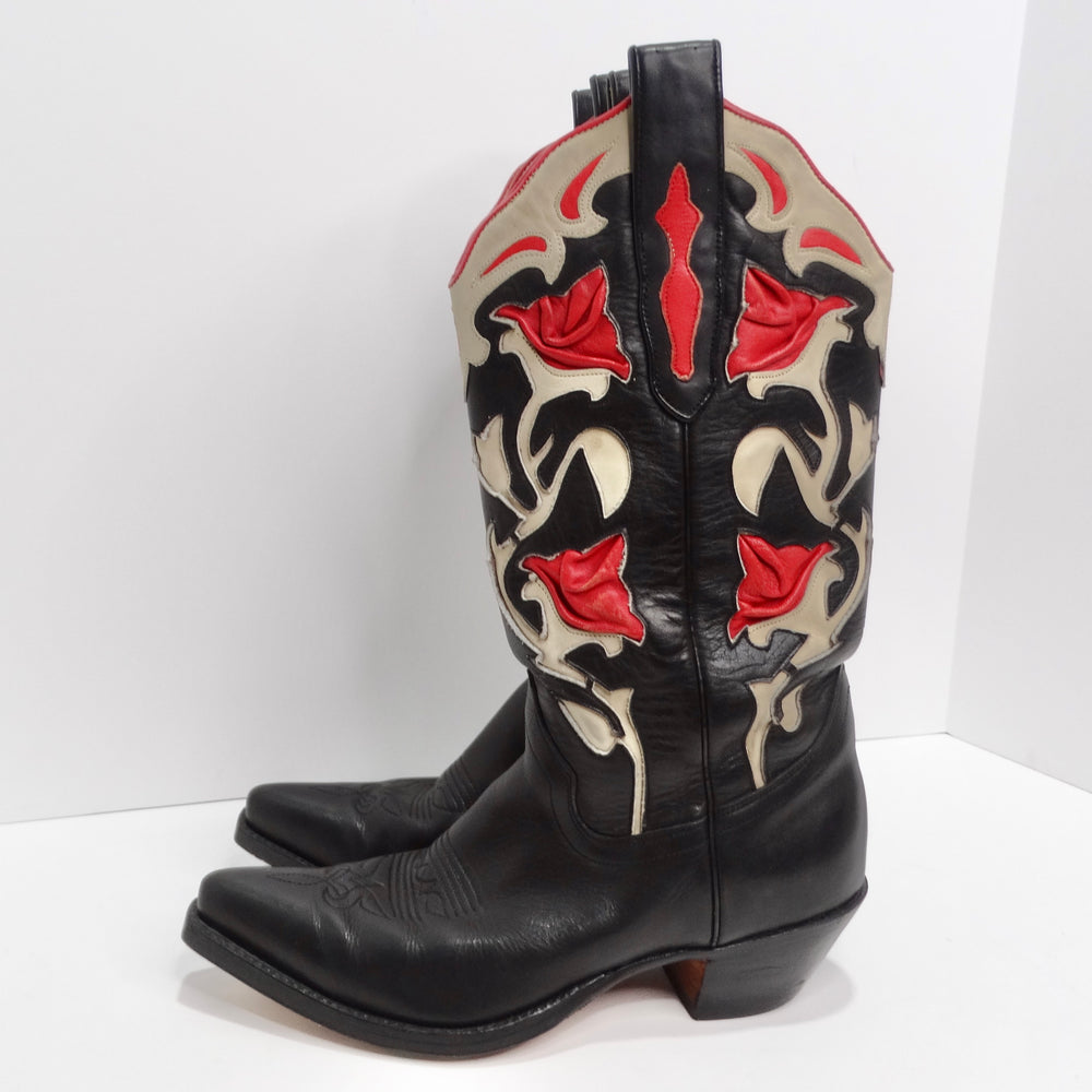 Tony Mora Black and Red Leather Cowboy Boots