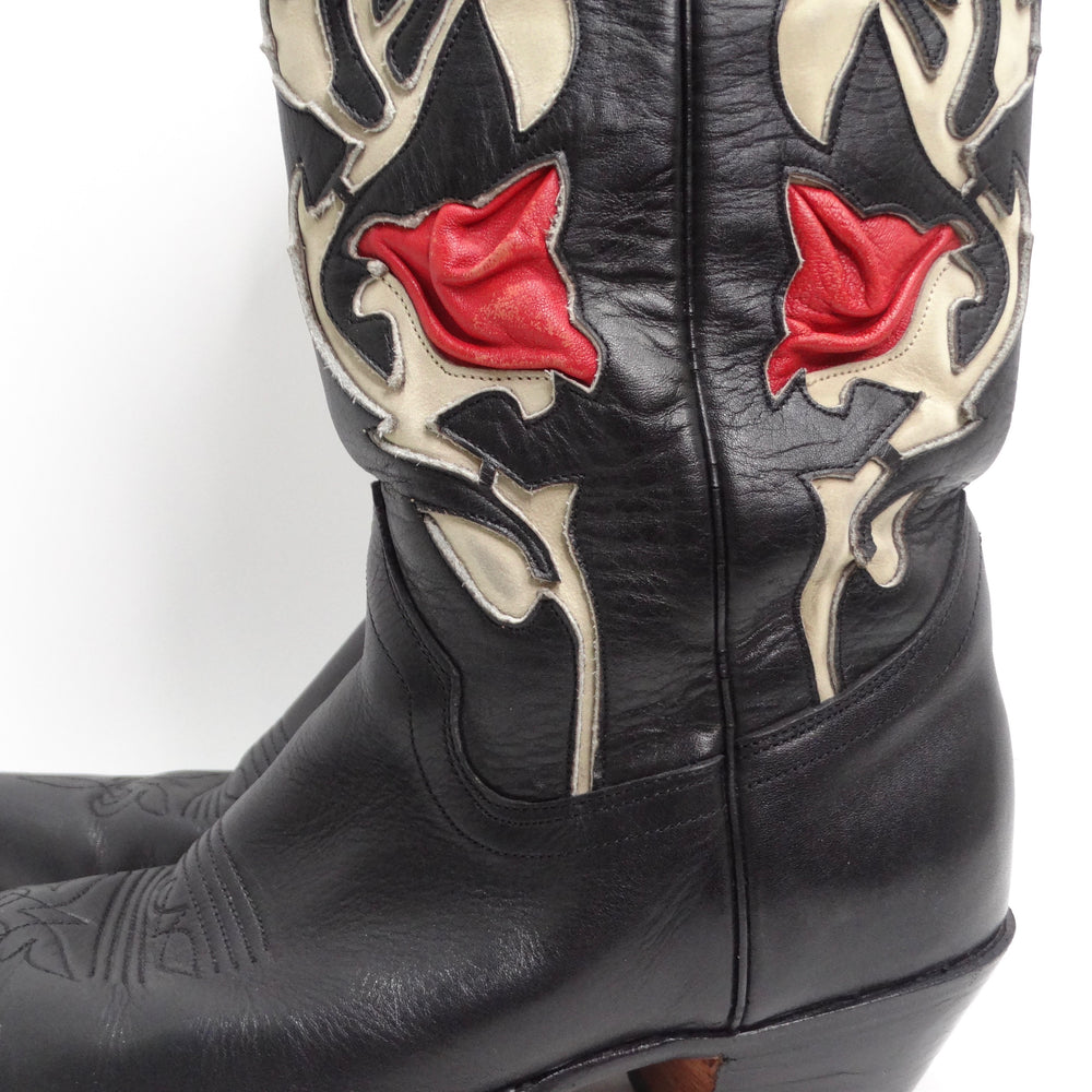 Black cowboy boots with hotsell red roses